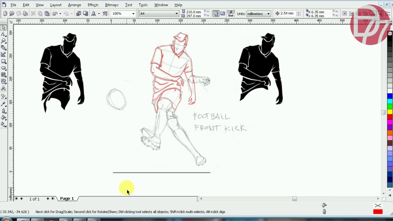 Football Player Sketch to Vector Silhouette