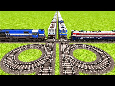 Impossible Four High Speed Train Crossing Double Overlapping 360 Degree Rail Tracks