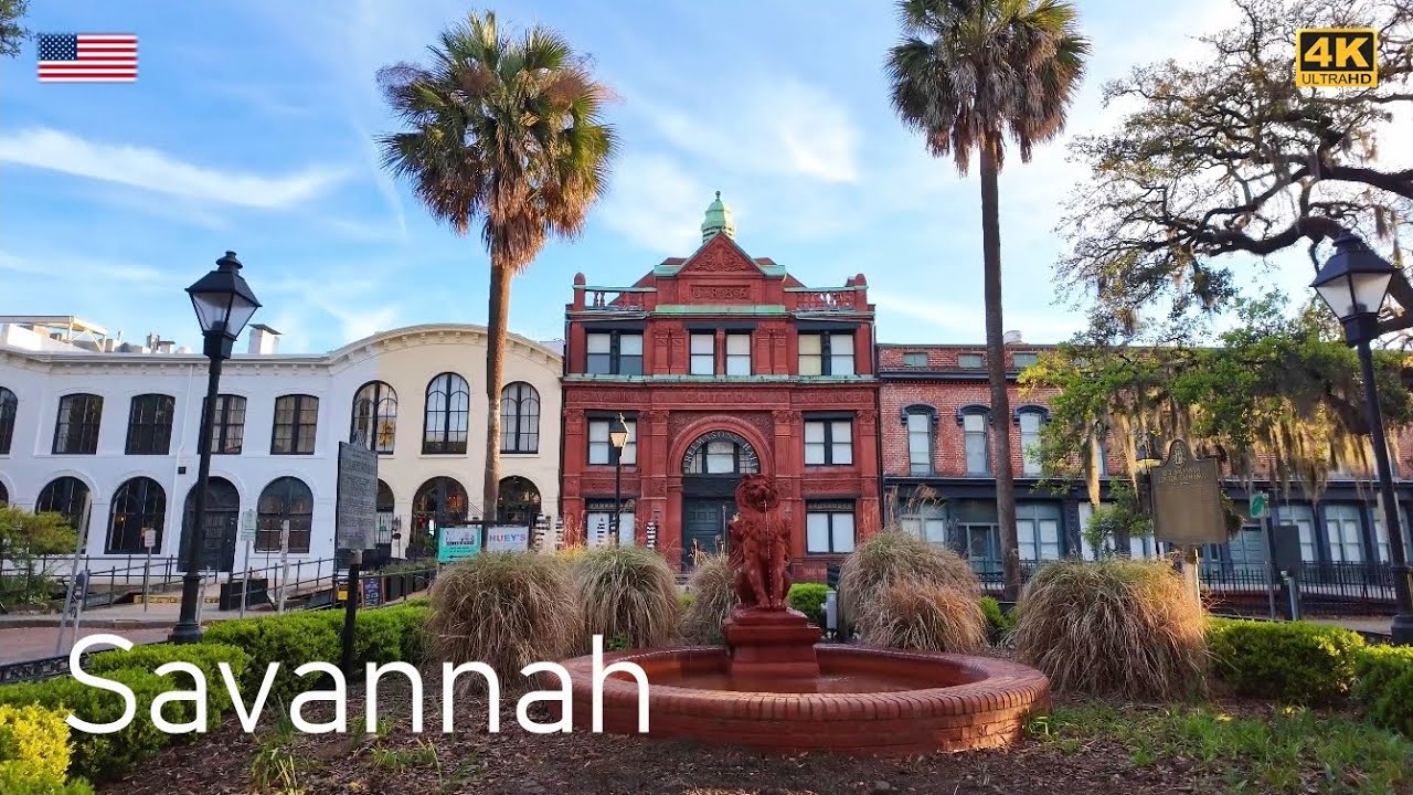 Immersive street-level walking tour through Savannah River Street, United States, showcasing authentic urban landscapes, local architecture, and the vibrant atmosphere of the city's neighborhoods