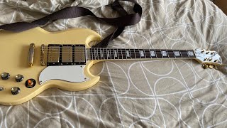 Video thumbnail for Epiphone G-400 Custom Les Paul SG Electric Guitar, Antique Ivory (unboxing video) by Lost Groove Music