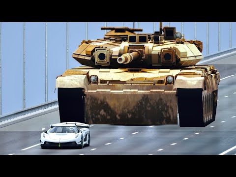 Koenigsegg Jesko vs Tank with Monster Engine - Drag Race 20 KM