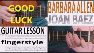 BARBARA ALLEN   JOAN BAEZ fingerstyle GUITAR LESSON