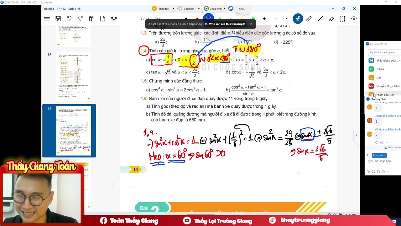 GIÁ TRỊ LƯỢNG GIÁC CỦA GÓC LƯỢNG GIÁC BUỔI 2