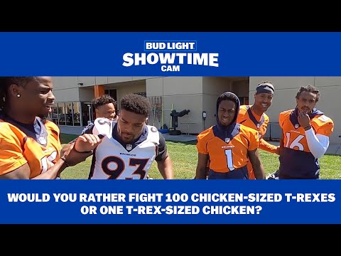 Would you rather fight 100 chicken-sized T-Rexes or one T-Rex-sized chicken? | Showtime Cam
