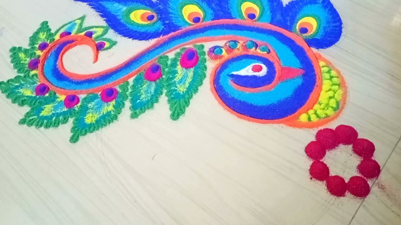 diwali peacock rangoli design by girija