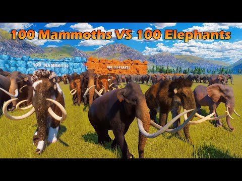 100 Mammoths VS 100 Elephants Animals Race in Planet Zoo Included Woolly Mammoth & African Elephant