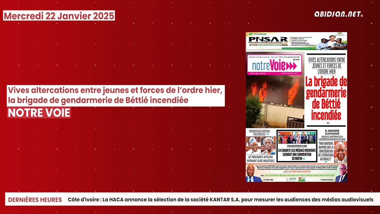 Titrologue du 22 01 2025 : Vives altercations entre jeunes et forces de l’ordre hier, la brigade...