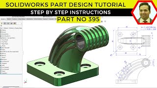 Download the video "Advanced SolidWorks Tutorial: How to Model a Threaded Pipe Elbow with Flange | Part No 395"