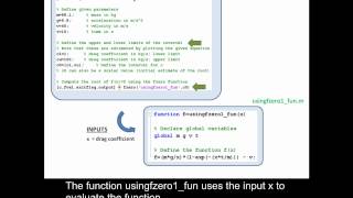 Using the fzero function in MATLAB to find the root of an equation.