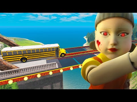 Cars vs Glass Bridge & Doll from Squid Game - BeamNG.Drive [Car Crashes]