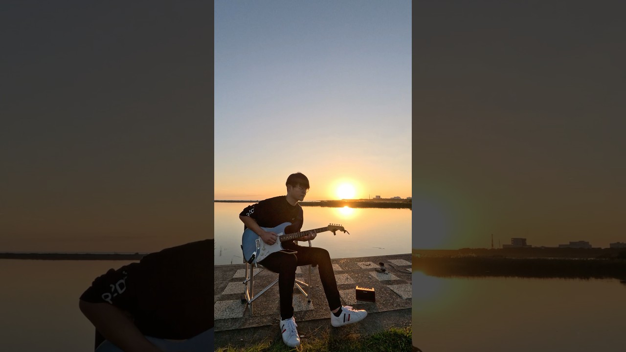 川辺と夕陽とギター #guitar #fender #nuxmightyair #stratocaster #riversideguitar #johnmayer #goprohero11black
