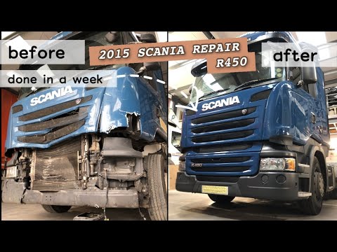 Reparatur der Frontpartie eines Scania R450 (Baujahr 2015). Scania-Update 2020!