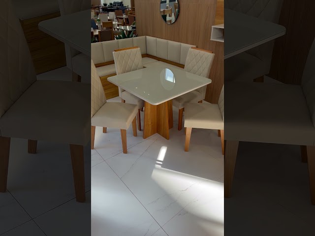 Mesa de Jantar 4 Lugares Cucina com Vidro Mel/Off White - Viero Móveis