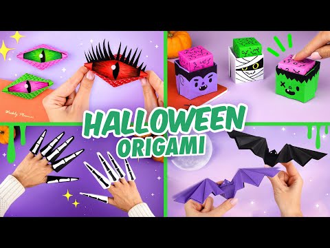 Оригами Сумочка ТЫКВА ВАМПИР ЛЕТУЧАЯ МЫШЬ И ЧЕРЕП из бумаги DIY ХЕЛЛОУИН Origami Pumpkin Bag