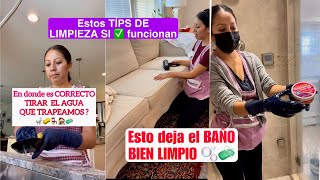 TIPS DE LIMPIEZA QUE SI FUNCIONAN| EL BAÑO QUEDO IMPECABLE - DONDE ES CORRECTO TIRAR EL AGUA SUCIA?