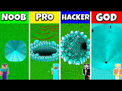 Minecraft Battle: NOOB vs PRO vs HACKER vs GOD: DIAMOND TUNNEL PIT HOUSE BUILD CHALLENGE / Animation