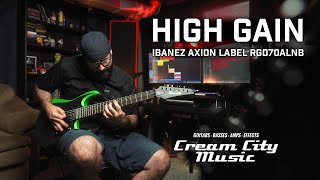 Video thumbnail for HIGH GAIN: Ibanez RGD70ALNB Axion Label 7 String Guitar Demo by Cream City Music