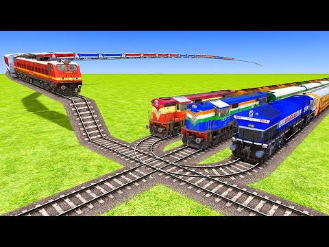 Impossible Four Curved U Shape Overlapping Rail Tracks Vs Trains Crossing - BeamNG.Drive