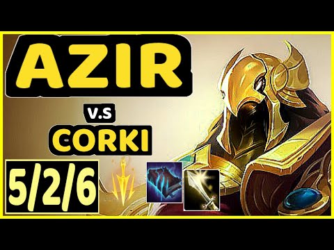 SKT T1 FAKER (AZIR) vs CORKI - 5/2/6 KDA MID GAMEPLAY - KR Ranked GRANDMASTER