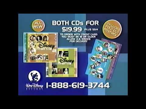 Disneymania 2 TV ad frame showing track callouts and visual neon motifs