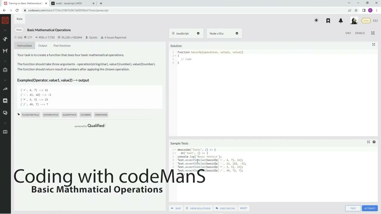 (Archived) Codewars 8 kyu Basic Mathematical Operation JavaScript