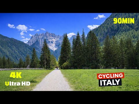 Virtual Run Ride 4k - 90 Minute Treadmill Workout Scenery Cortina - Italian Dolomites