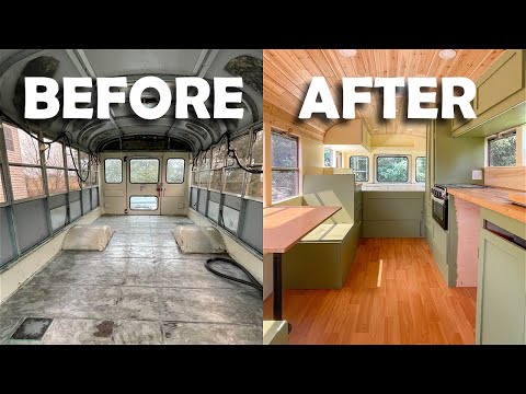 School Bus Tiny Home - The Complete Build Timelapse