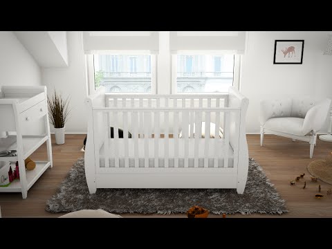 Babymore Stella Sleigh DROPSIDE Convertible Cot Bed White