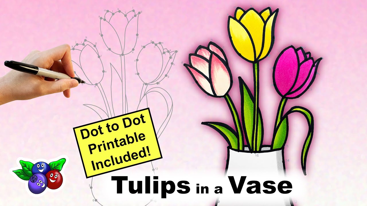 Connect the Dots Drawing - TULIPS in a VASE - Drawing step by step