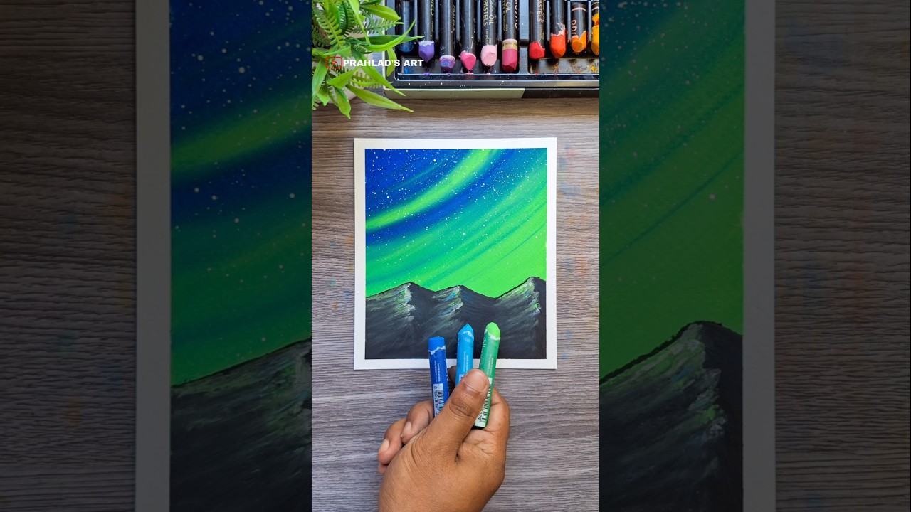 🌌 Easy Northern Lights Drawing | Oil Pastel Art for Beginners #art #drawing  #oilpastel