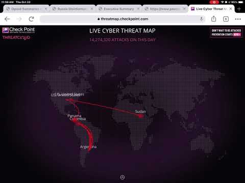 CheckPoint.com live cyber threat map (captured 22 Oct 2020 10:11AM PT)