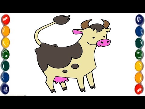 How to draw and color a cow - Learn Colors for Kids with cow