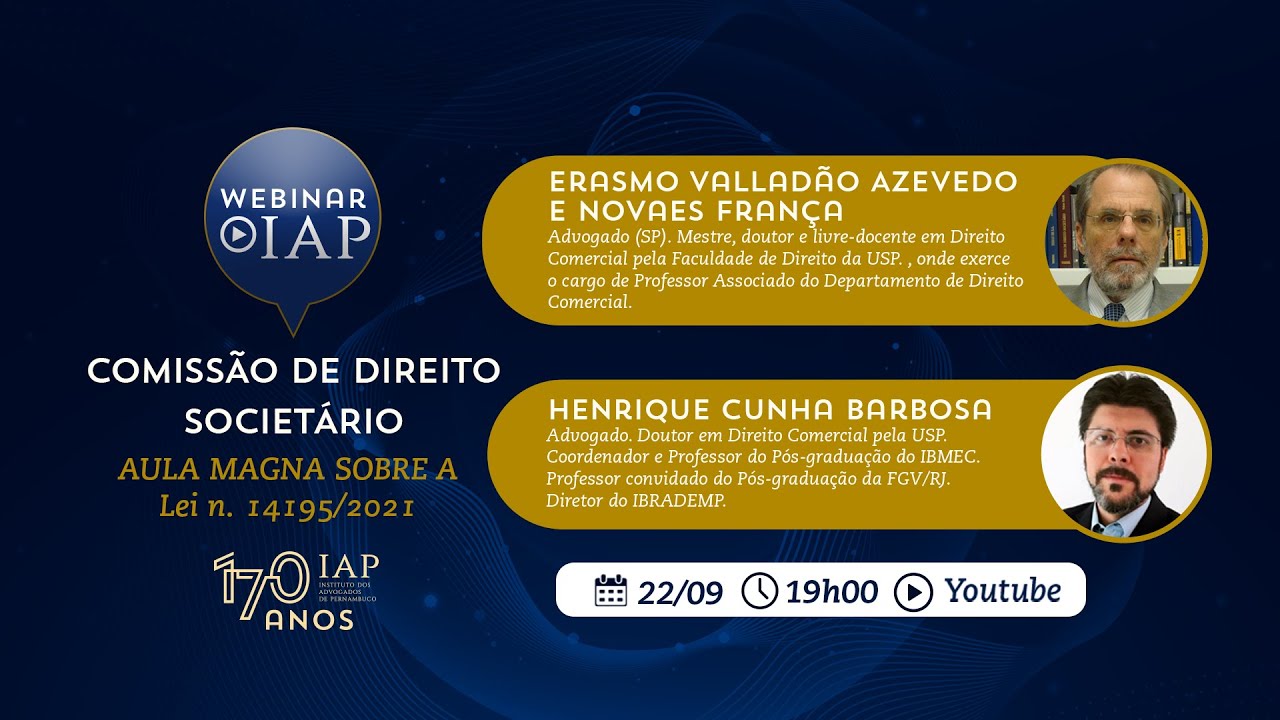 WEBINAR IAP -  Aula Magna sobre a Lei n. 14195/2021