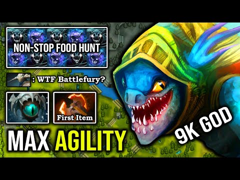 MAX AGILITY SLARK First Item Battlefury Non-Stop Food Hunting with Insane Farm Dark Pact + BF Cleave
