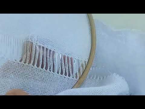 Como fiz um lindo barrado desfiado no meu pano de prato