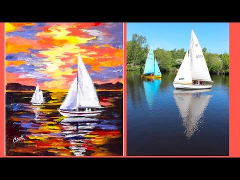 How to Paint Sailboats in the Sunset a Step by Step Video Tutorial for Beginners