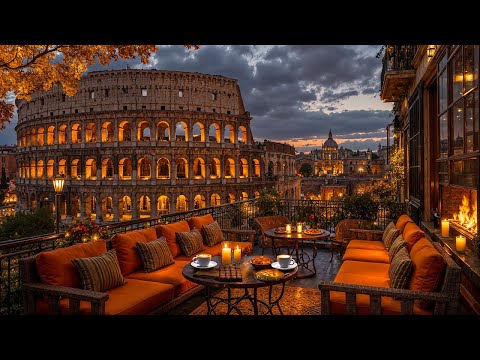 Autumn Evening Jazz in Rome ☕ Cozy Balcony Café Ambience with Smooth Jazz for Study, Focus