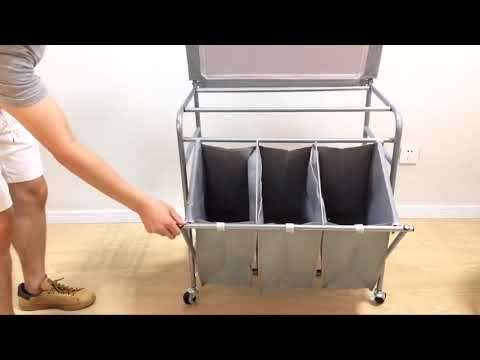 Heavy-Duty 3 Section Rolling Laundry hamper with wheels Ironing top laundry sorter
