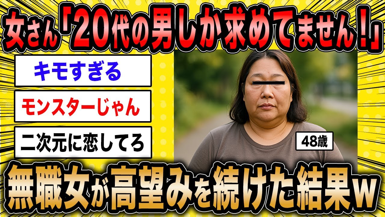 【2ch面白いスレ】高齢婚活女「20代の男しか求めていません！」←妥協せず高望みを続けた結果ww【ゆっくり解説】