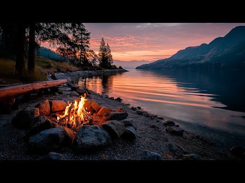 Quiet Night Fire 🔥 Lakeside Ambience for Deep Relaxation