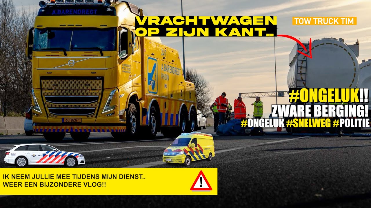 🚨LADING VRACHTWAGEN VLIEGT OP ZIJN KANT!! 🚨