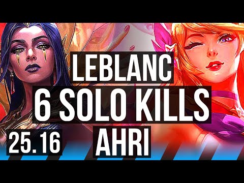 LEBLANC vs AHRI (MID) | 7/0/5, 6 solo kills, Godlike | KR Master | 25.16