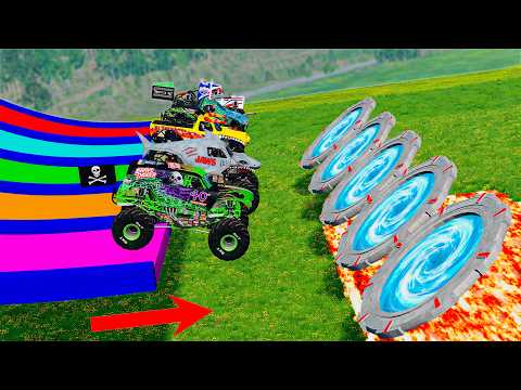 11 Monster Trucks VS Portal Trap -  Crash and Save Monster Trucks