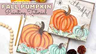 How to Paint a Pumpkin on Canvas | Beginner Acrylic Painting Step by Step Tutorial | DIY Fall Decor