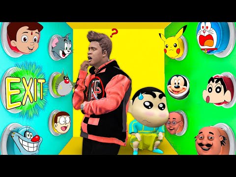 Choose The Right Cartoon Button To Escape | 100 Mystery Button Challenge In GTA 5