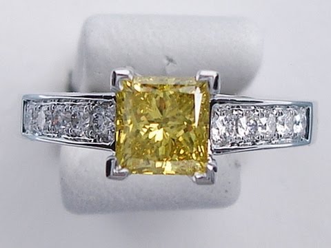 1.28 ctw Princess Cut Vivid Yellow VS2 Diamond Engagement Ring - BigDiamondsUSA