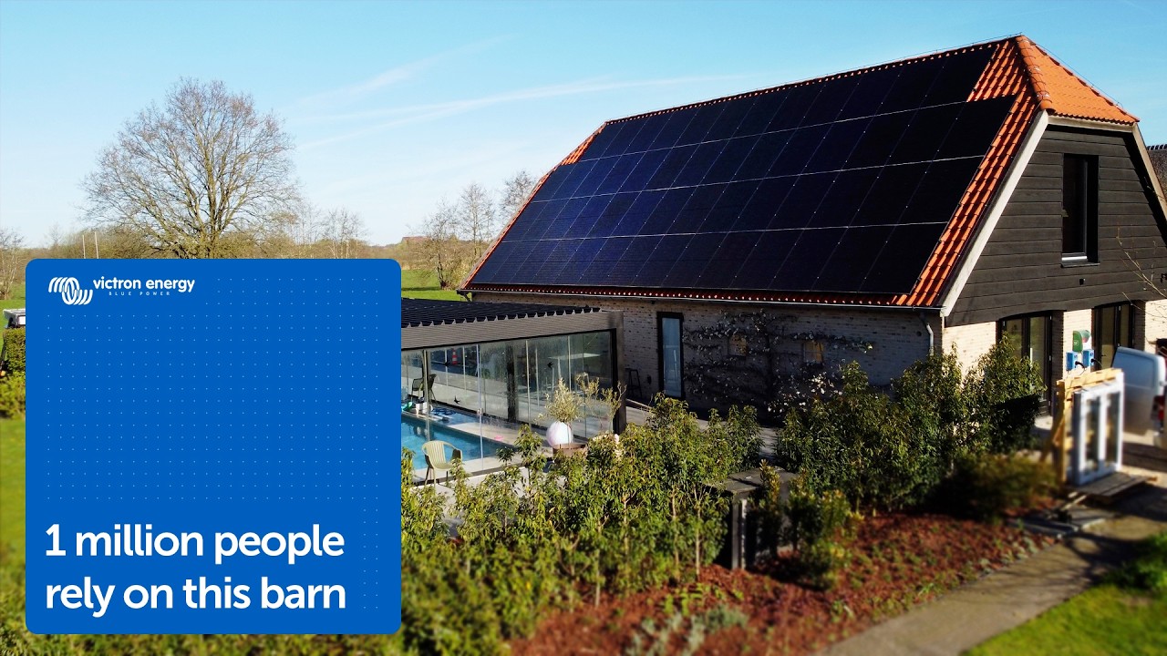 Solar panels and battery bank at Wietse Wind's converted cow barn data centre near Amsterdam