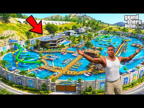 Franklin Builds the Biggest Waterpark Outside His House in GTA 5 | SHINCHAN and CHOP