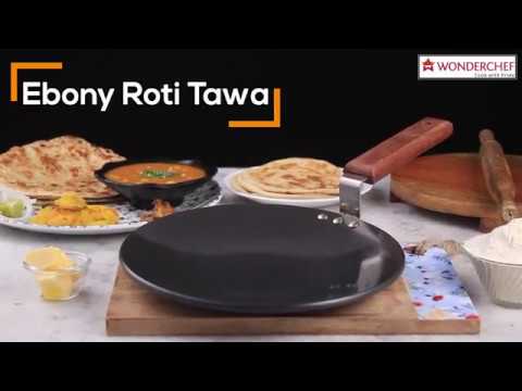 Ebony Roti Tawa, Wooden Handle With Rivets, Hard Anodized Aluminium- 28cm, 4.88mm, 2 Years Warranty, Black