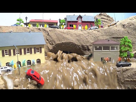 Collapsing Bridge And Mini Town Model Crash - Diorama Dam Breach